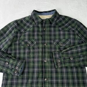 Cody James Shirt Mens Medium Green Plaid Western Sherpa Lined Flannel Workwear